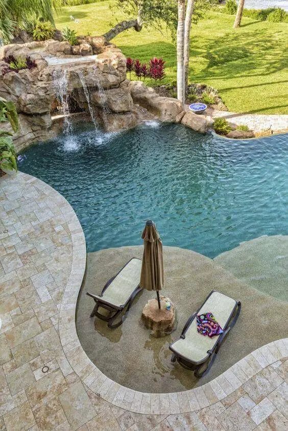 Guarantee the feeling of vacations at a tropical destination. Get your bathing suit ready, we are going to take you on a trip to tropical swimming pool designs, and you will find yourself choosing one for your yard. Go to backyardmastery.com for more ideas.