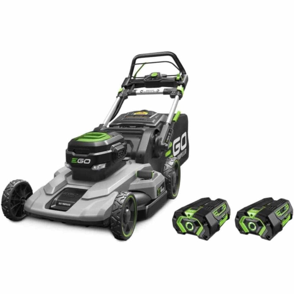 Photo of a EGO Power+ 21-Inch 56-Volt Lithium-ion Self-Propelled Lawn Mower on a white background.