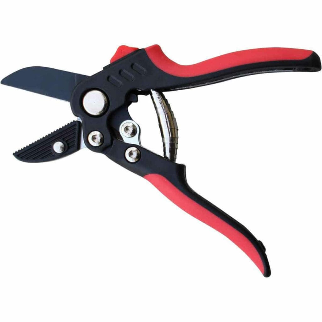 Photo of a black and red TABOR TOOLS S852A Anvil Hand Pruner with Compound Action on a white background.