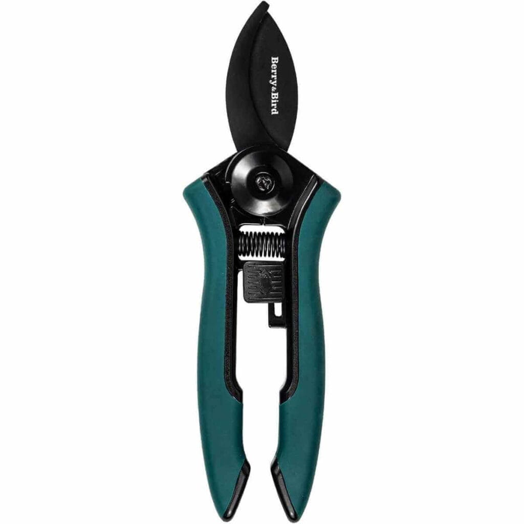 Photo of a black and green Berry&Bird Garden Clippers, Pruning Scissors on a white background.