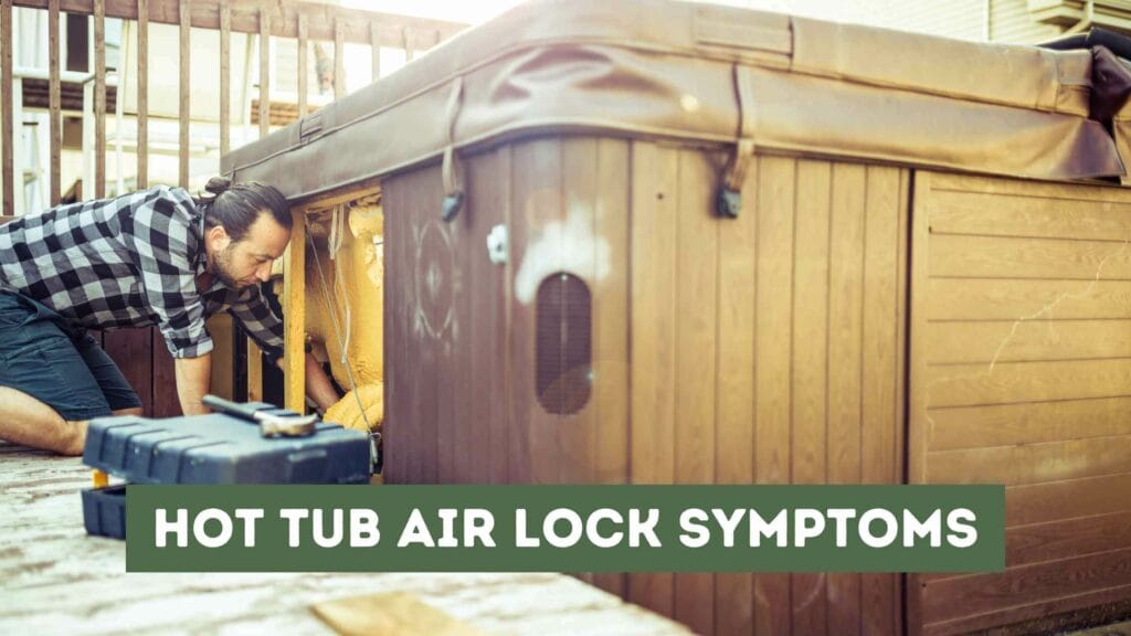 Photo of a hot tub mechanic looking for a problem with the air lock system. Hot Tub Air Lock Symptoms.